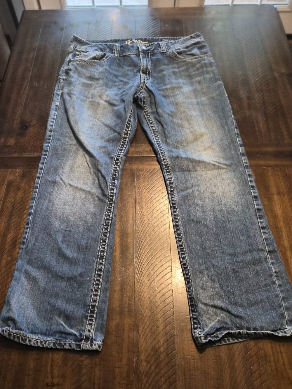 Rock 47 Wrangler Jeans Boot Cut Mens 36x32 Blue Cowboy Festival Farm G967